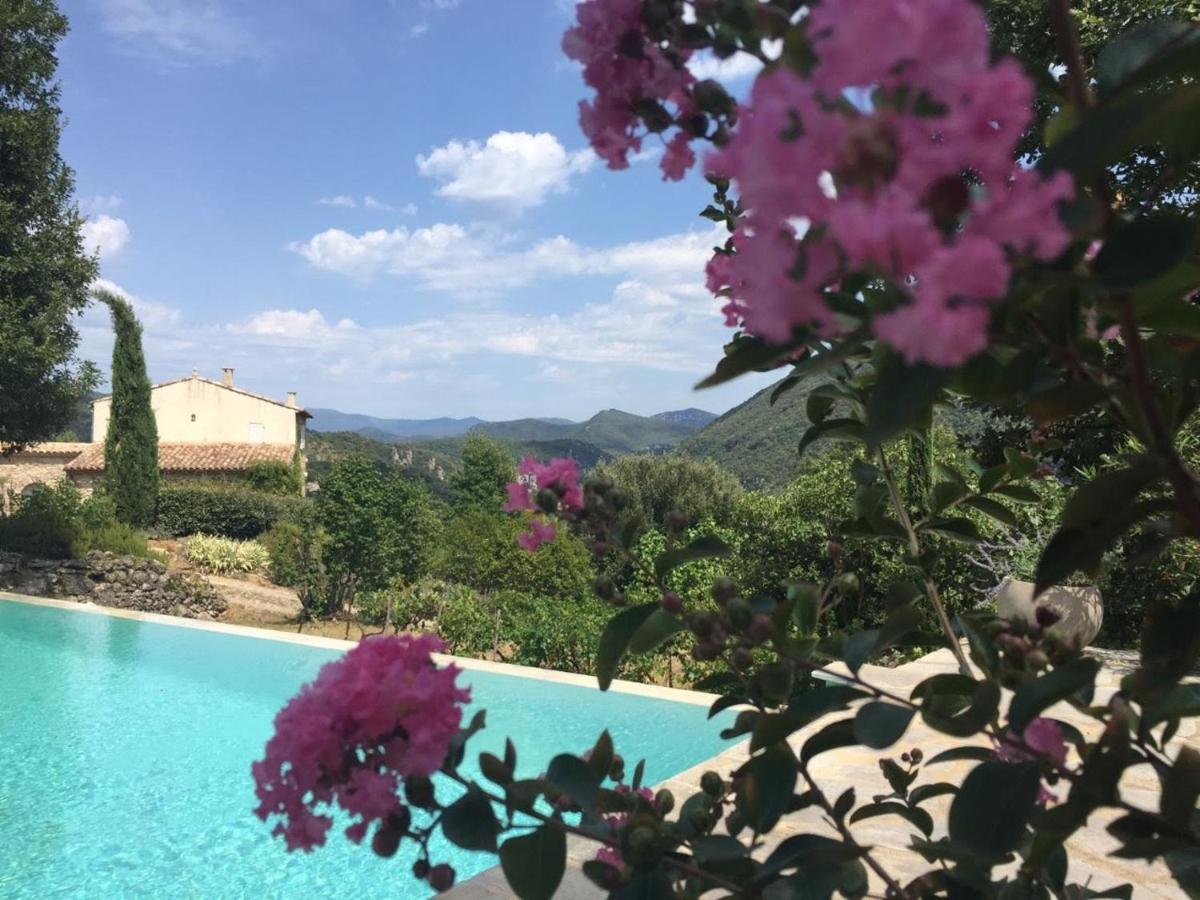 Gite En Cevennes Du Sud, Bergerie Restauree Au Rez De Jardin D'Une Bastide Avec Piscine, Vue Exceptionnelle, Authenticite Et Confort Saint-Laurent-le-Minier Exteriör bild